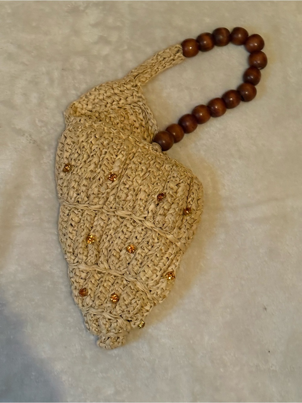 Shell shaped Beaded Straw Crochet Wristlet - Natural